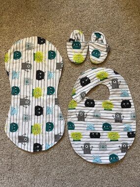 Homemade Baby Monsters Bib Burp Cloth Bootie Slipper Set